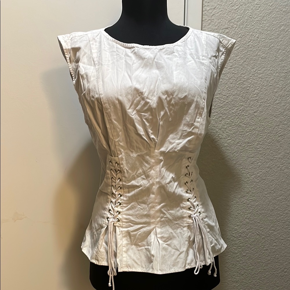 3/$25 Zara White Cap Sleeve Bustier Blouse with Tie Front